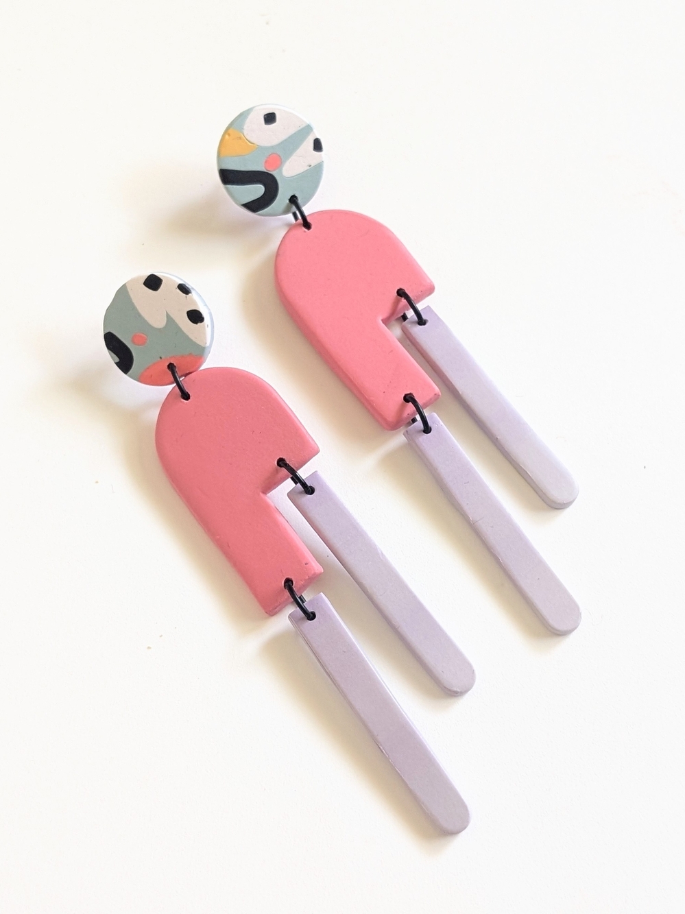 Avant Garde Pink & Lilac Geometric Dangle Earrings